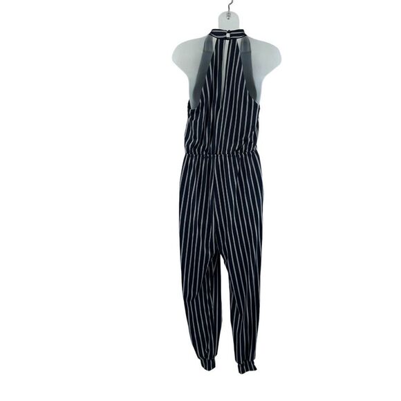 SuperFoxx Striped Navy White Halter Jumpsuit Women's Size XS Stretchy - Picture 6 of 16